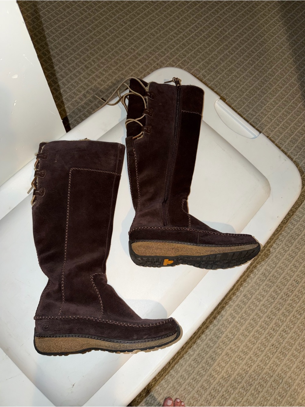 Timberland Dark Brown Suede Tall Lace-Back Boots